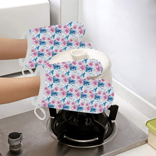 Hummingbird Pattern Print Design 02 Heat Resistant Oven Mitts