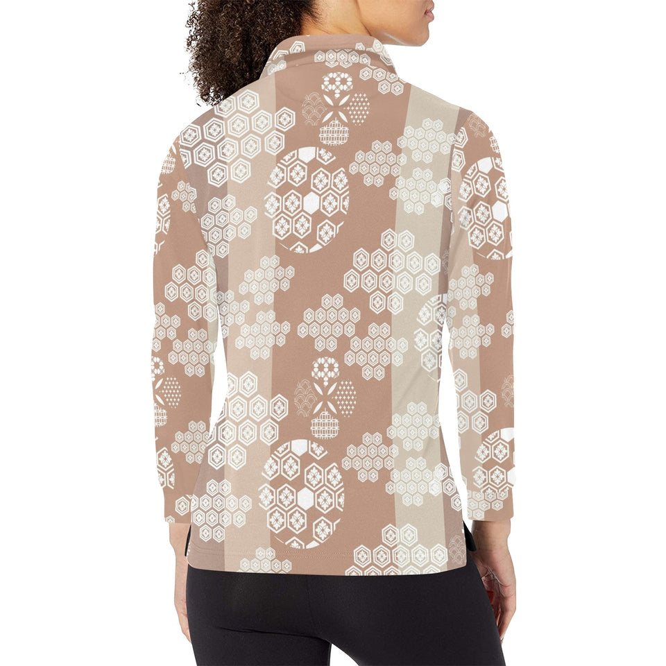 Beautiful hexagon japanese pattern Women's Long Sleeve Polo Shirt
