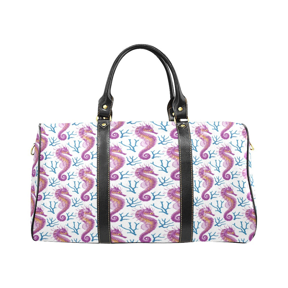 Purple seahorse blue coral pattern Travel Bag
