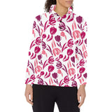 pink sketch tulip pattern Women's Long Sleeve Polo Shirt