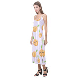 cute onions smiling faces purple background V-Neck Open Fork Long Dress