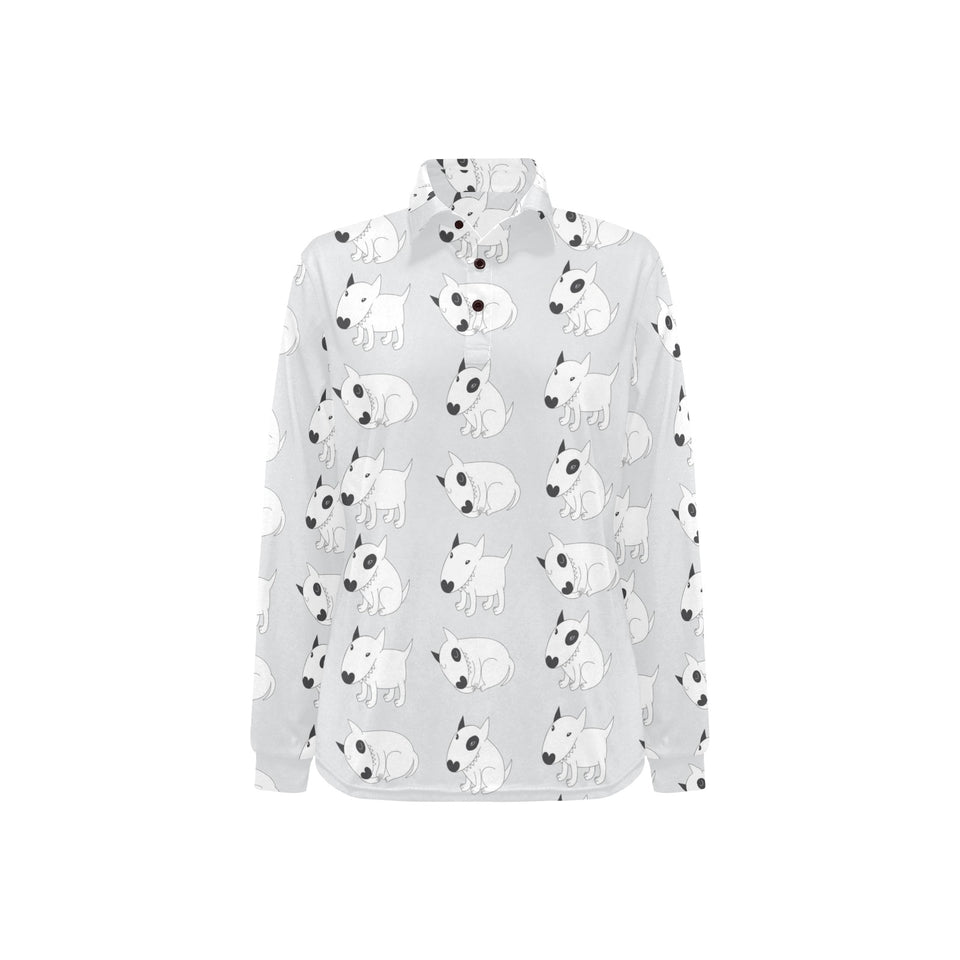 Bull Terrier Pattern Print Design 01 Women's Long Sleeve Polo Shirt