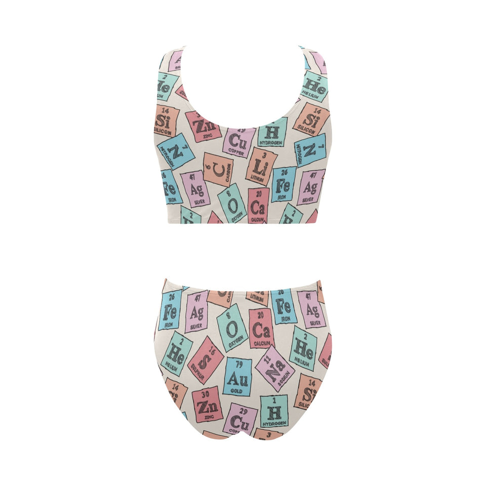 Chemistry Periodic Table Pattern Print Design 02 Chest Bowknot High Waisted Bikini Swimsuit