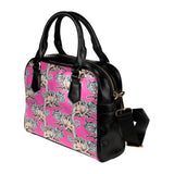 Chameleon lizard pattern pink background Shoulder Handbag