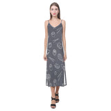 sushi pattern black background V-Neck Open Fork Long Dress