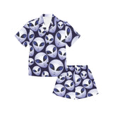 Alien Pattern Print Design 01 Kids' Boys' Girls' V-Neck Short Pajama Set