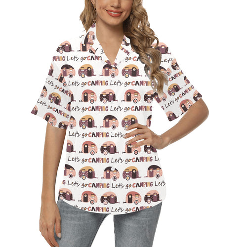 Camper Van Pattern Print Design 01 Women's All Over Print Hawaiian Shirt
