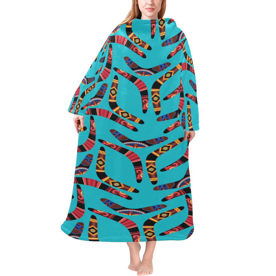 Boomerang Australian aboriginal ornament blue back Blanket Robe with Sleeves
