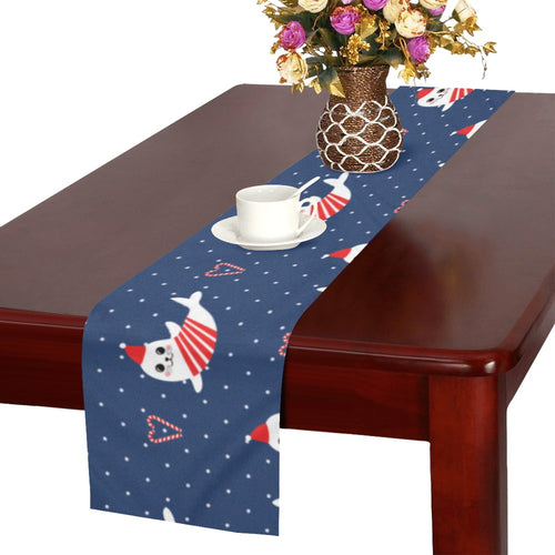 Cute sea lion seal christmas hat candy cane heart Table Runner