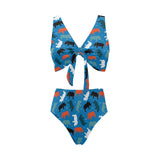 Colorful rhino pattern Chest Bowknot High Waisted Bikini Swimsuit