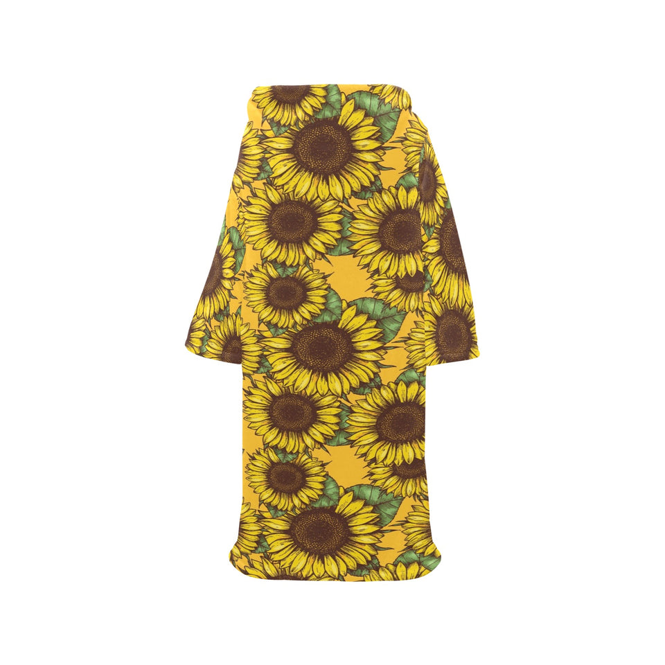 Sunflower pattern Blanket Robe with Sleeves