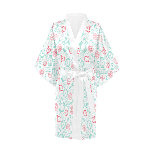 Clock time pattern blackground Women's Short Kimono Robe