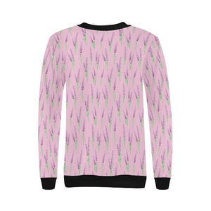 Lavender pattern pink background Women's Crew Neck Sweatshirt
