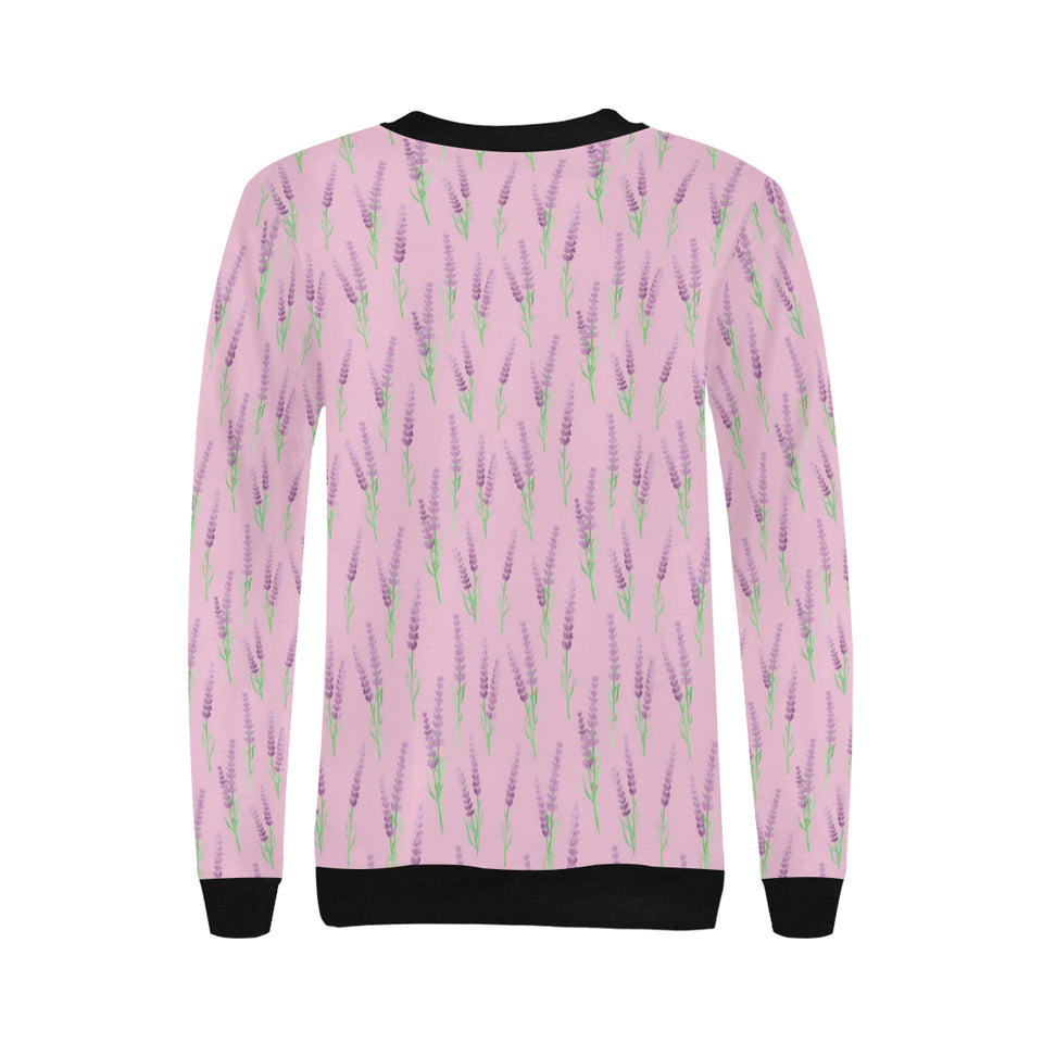 Lavender pattern pink background Women's Crew Neck Sweatshirt
