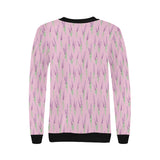 Lavender pattern pink background Women's Crew Neck Sweatshirt