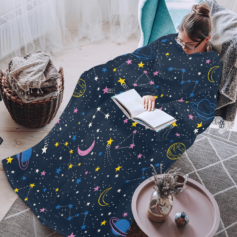 space pattern with planets, comets, constellations Blanket Robe with Sleeves