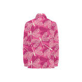 Beautiful dragonfly pink background Women's Long Sleeve Polo Shirt