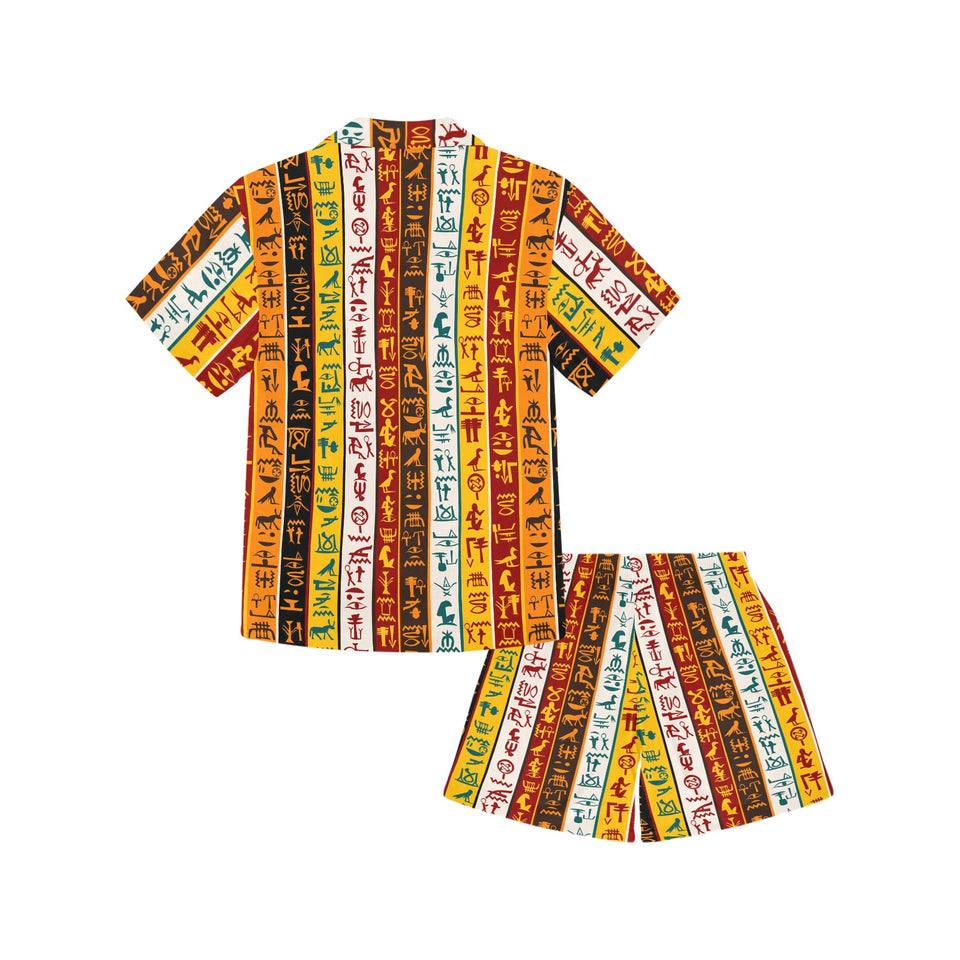 Egypt Hieroglyphics Pattern Print Design 01 Kids' Boys' Girls' V-Neck Short Pajama Set