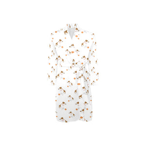 Jack Russel Pattern Print Design 05 Men's Long Sleeve Belted Night Robe