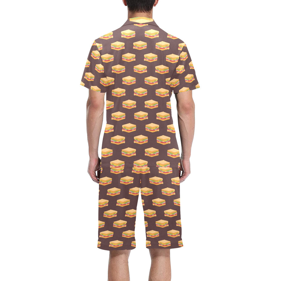 Sandwich Pattern Print Design 04 Men's V-Neck Short Pajama Set