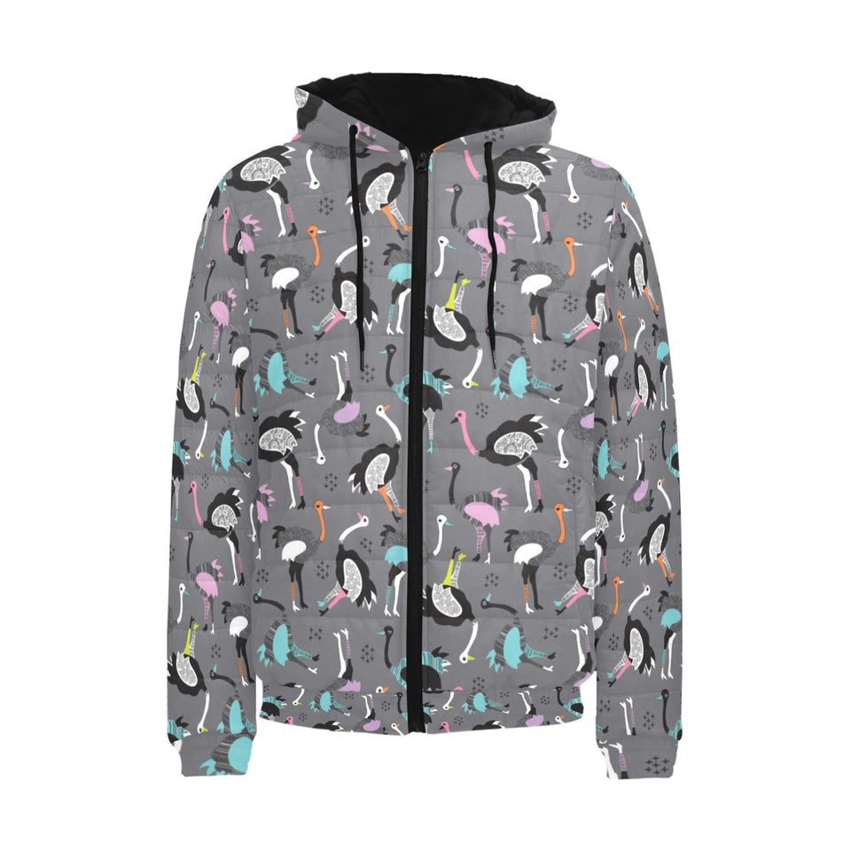 Ostrich Pattern Print Design 01 Men's Padded Hooded Jacket