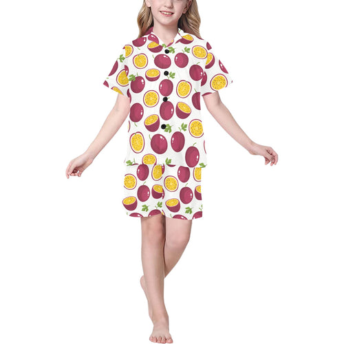 Passion fruit design pattern Kids' Boys' Girls' V-Neck Short Pajama Set
