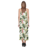 heliconia pattern V-Neck Open Fork Long Dress