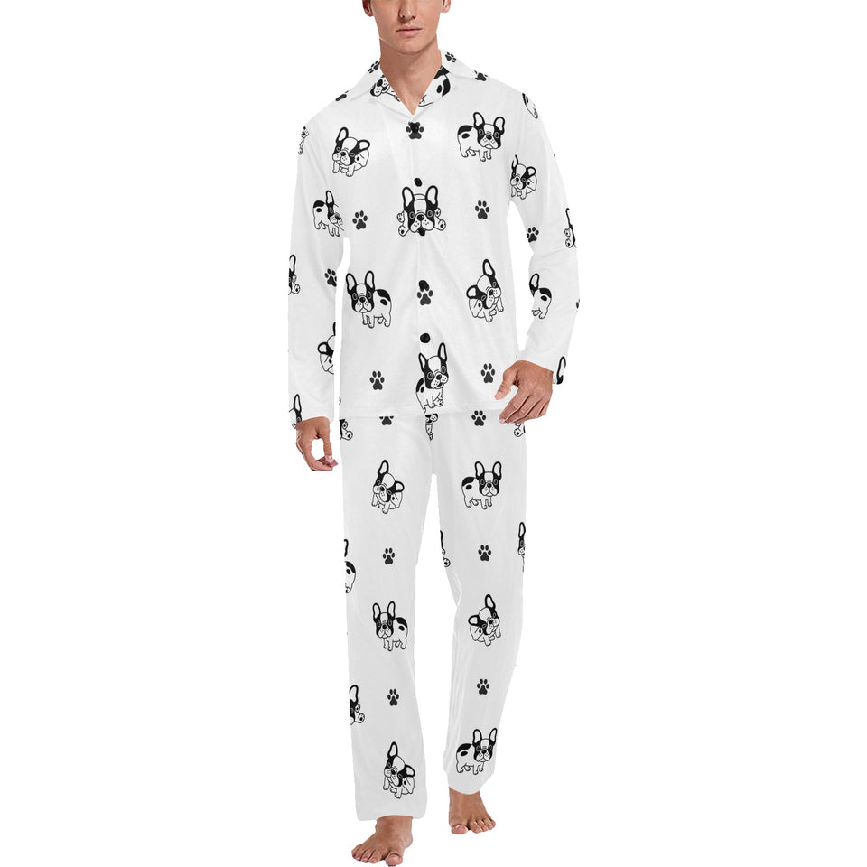 Cute french bulldog paw pattern Men's Long Pajama Set