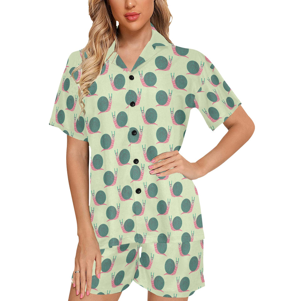 Snail Pattern Print Design 04 Women's V-Neck Short Pajama Set