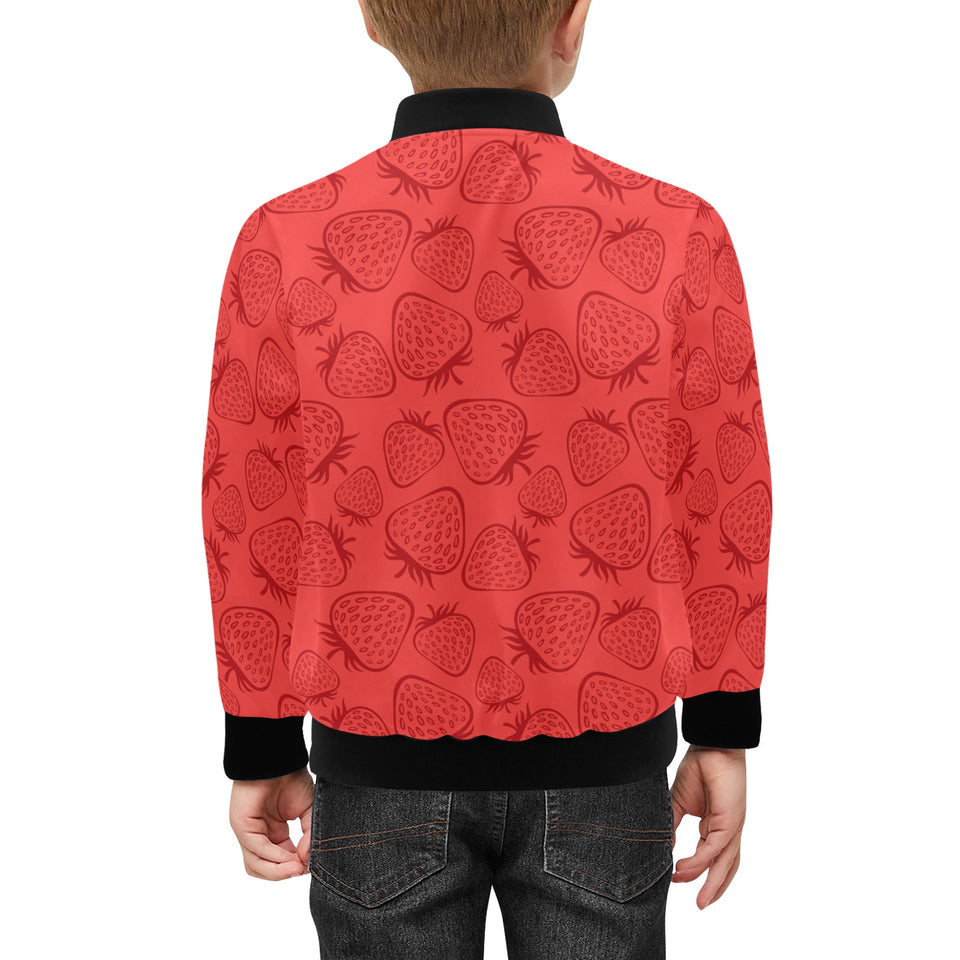 strawberry pattern red background Kids' Boys' Girls' Bomber Jacket