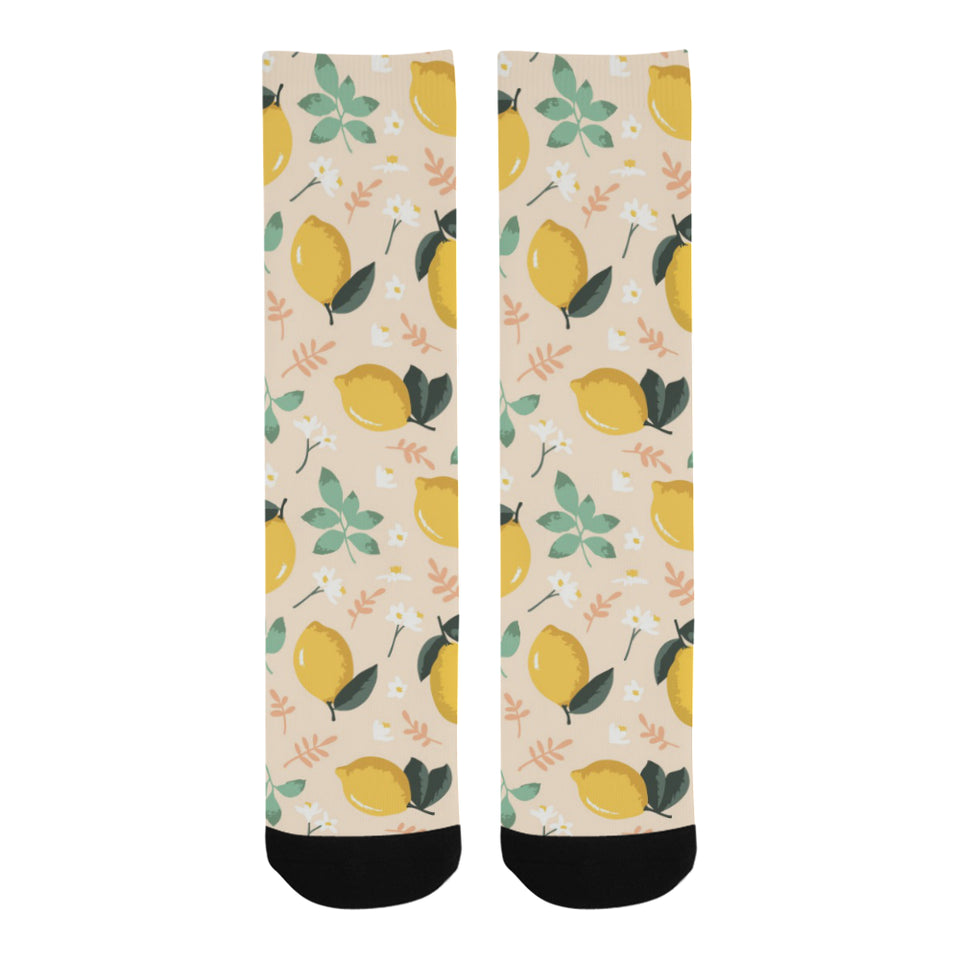 lemon flower leave pattern Crew Socks