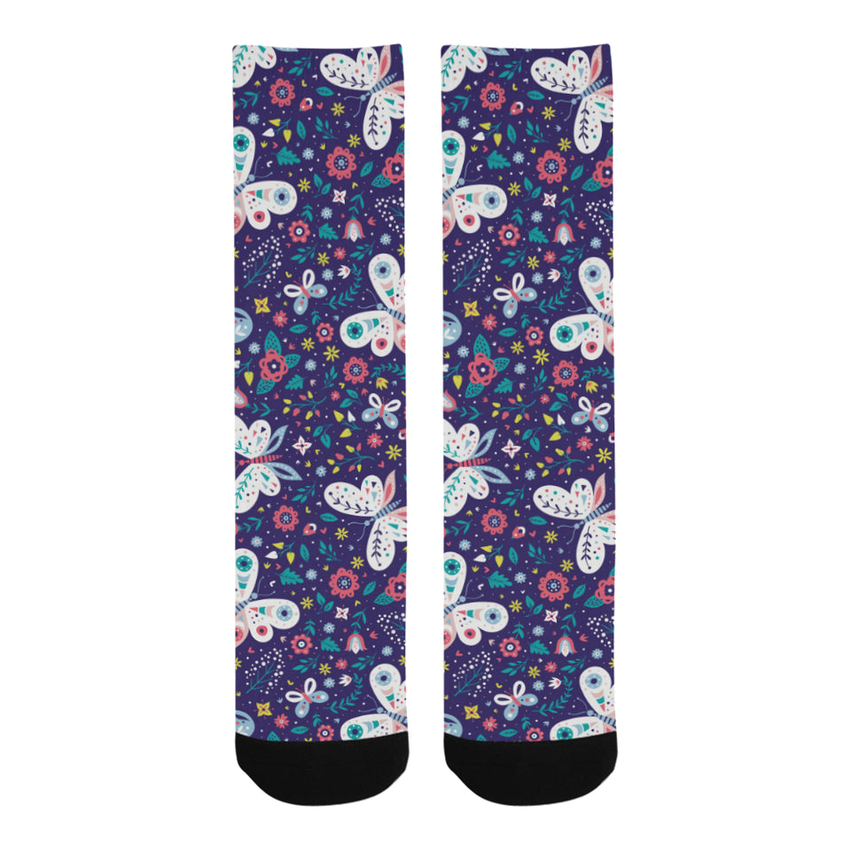 Colorful butterfly flower pattern.eps Crew Socks