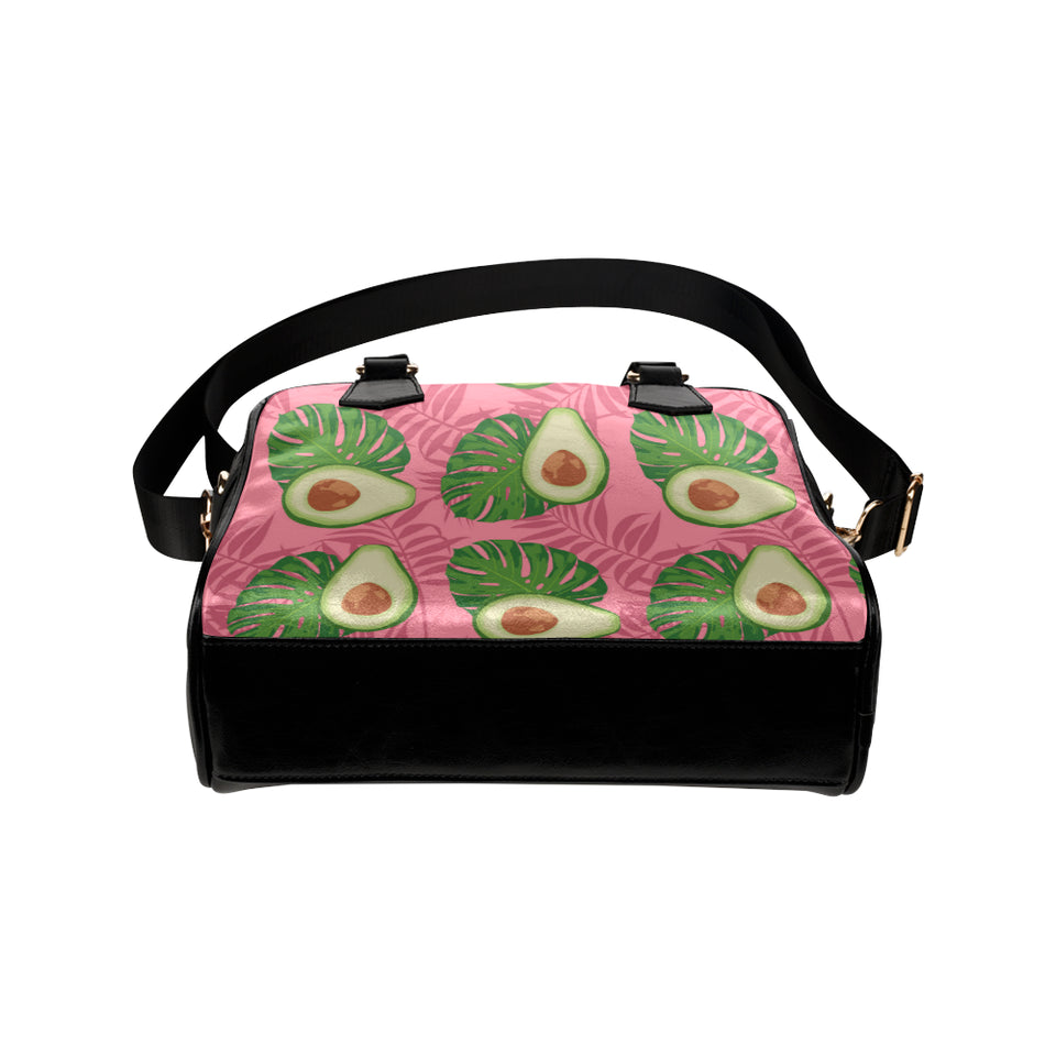 Avocado slices leaves pink back ground Shoulder Handbag