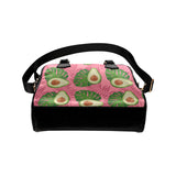 Avocado slices leaves pink back ground Shoulder Handbag
