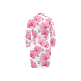 pink purple orchid pattern background Men's Long Sleeve Belted Night Robe