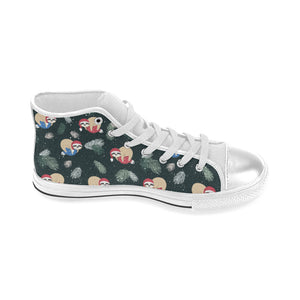 Cute sloths sleeping christmas ball santa hat patt Women's High Top Canvas Shoes White