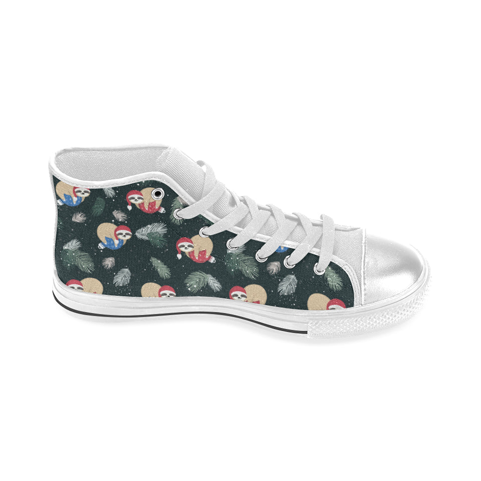Cute sloths sleeping christmas ball santa hat patt Women's High Top Canvas Shoes White