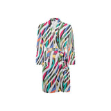 Colorful zebra skin pattern Men's Long Sleeve Belted Night Robe