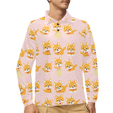 Cute shiba inu dog pattern Men's Long Sleeve Polo Shirt