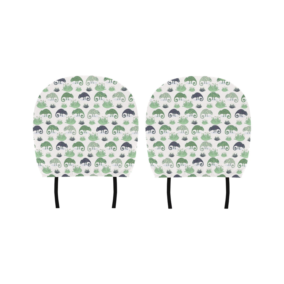 Chameleon lizard succulent plant pattern Car Headrest Cover