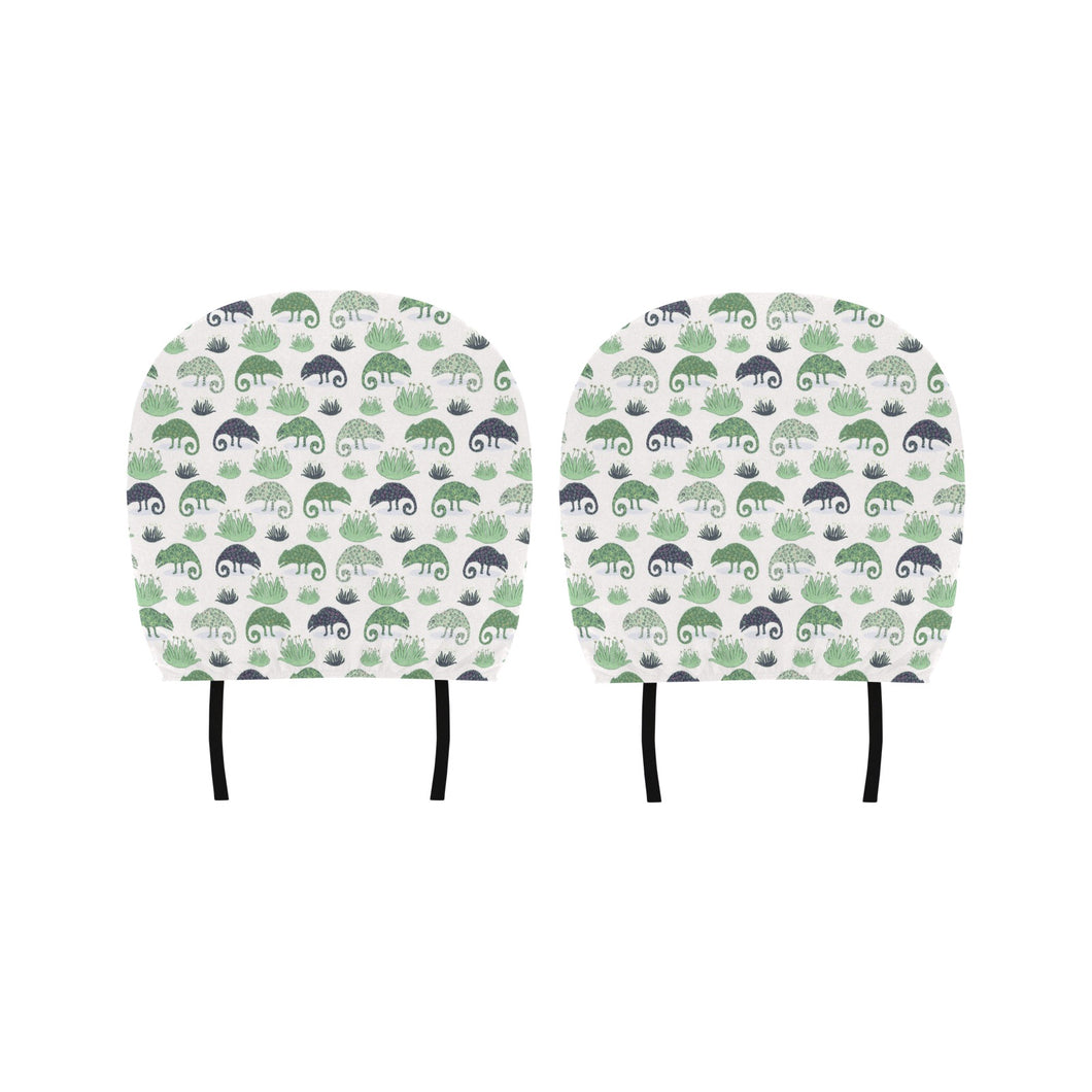 Chameleon lizard succulent plant pattern Car Headrest Cover
