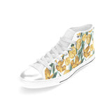 yellow tulips pattern Women's High Top Canvas Shoes White