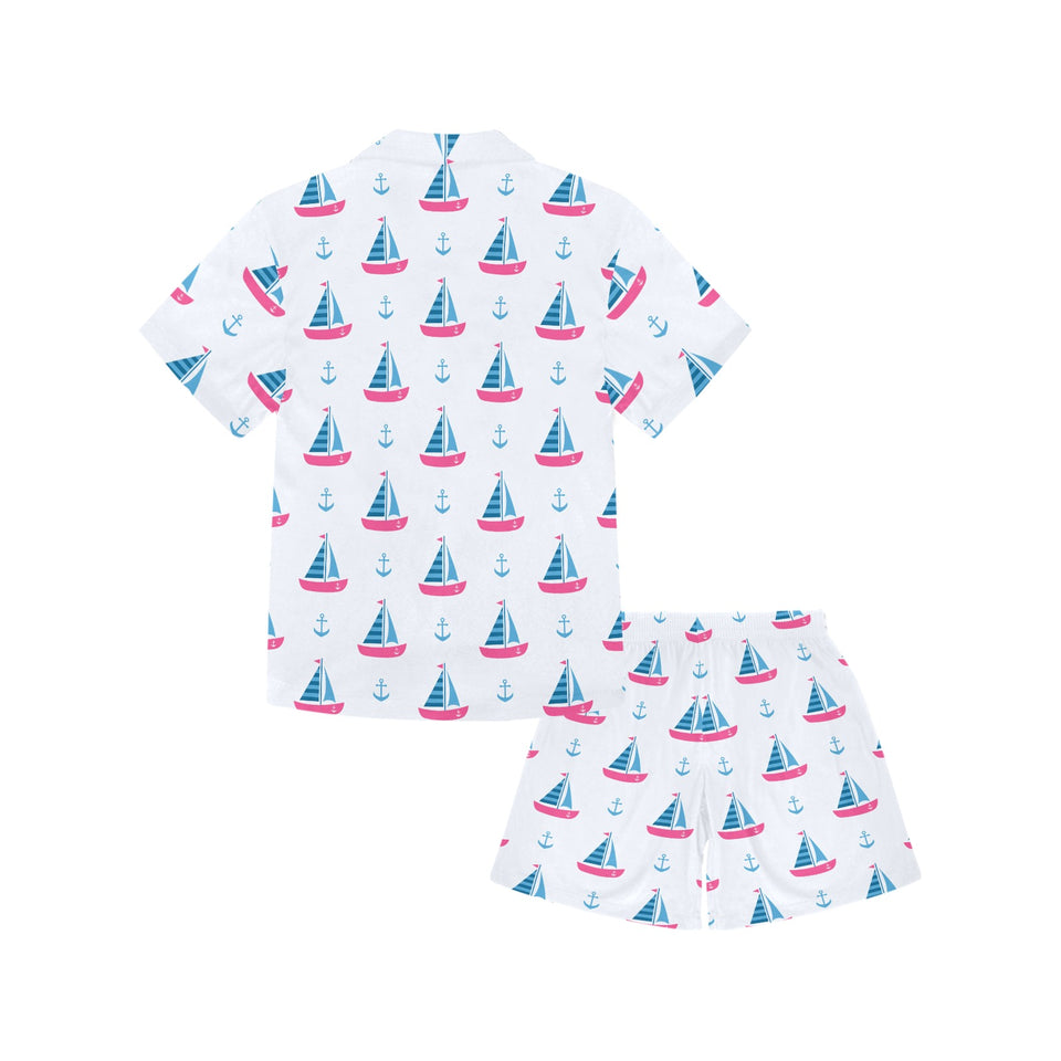 Sailboat anchor pattern Kids' Boys' Girls' V-Neck Short Pajama Set