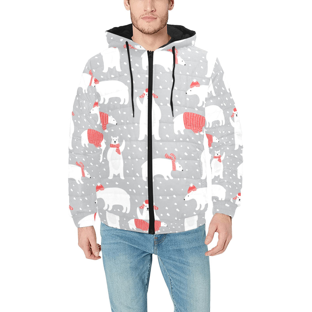 Cute polar bear christmas snow pattern Men's Padded Hooded Jacket
