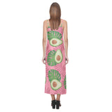 Avocado slices leaves pink back ground V-Neck Open Fork Long Dress