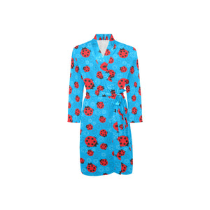 Ladybug Pattern Print Design 02 Men's Long Sleeve Belted Night Robe