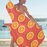 Oranges pattern red background Beach Towel