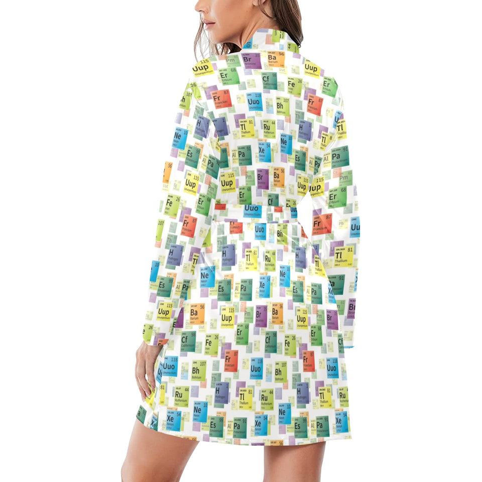 Chemistry Periodic Table Pattern Print Design 05 Women's Long Sleeve Belted Night Robe