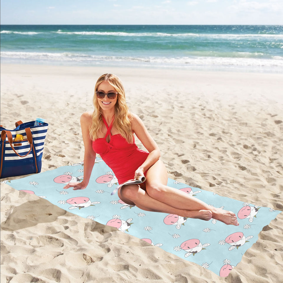Cute cow flower pattern Beach Towel