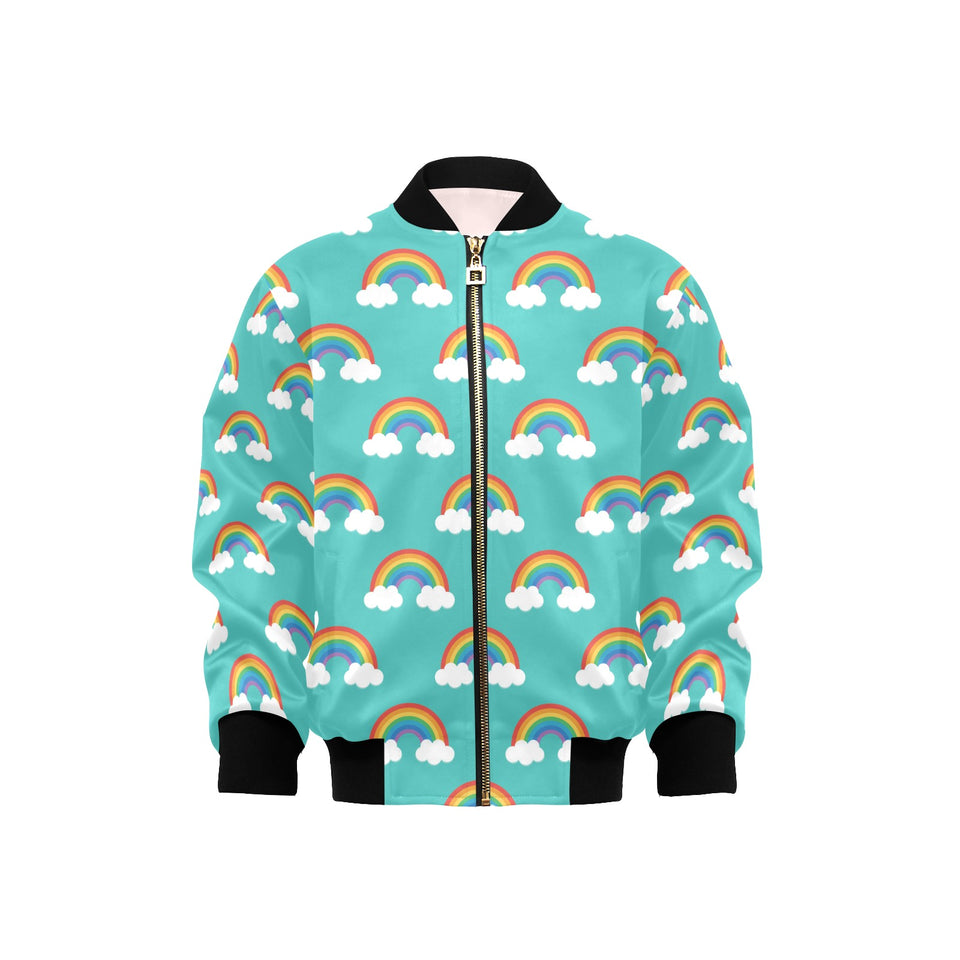 Rainbow pattern green background Kids' Boys' Girls' Bomber Jacket